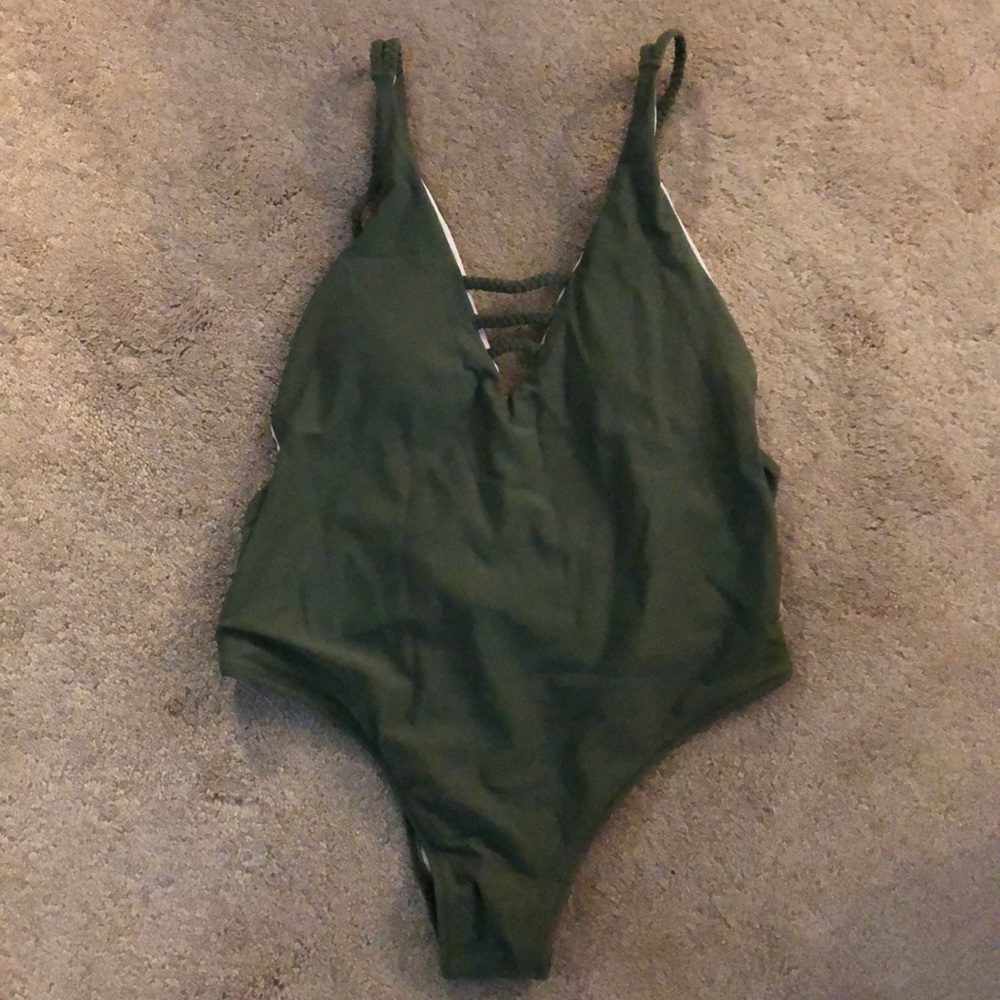 Braided Forest green plunge one piece